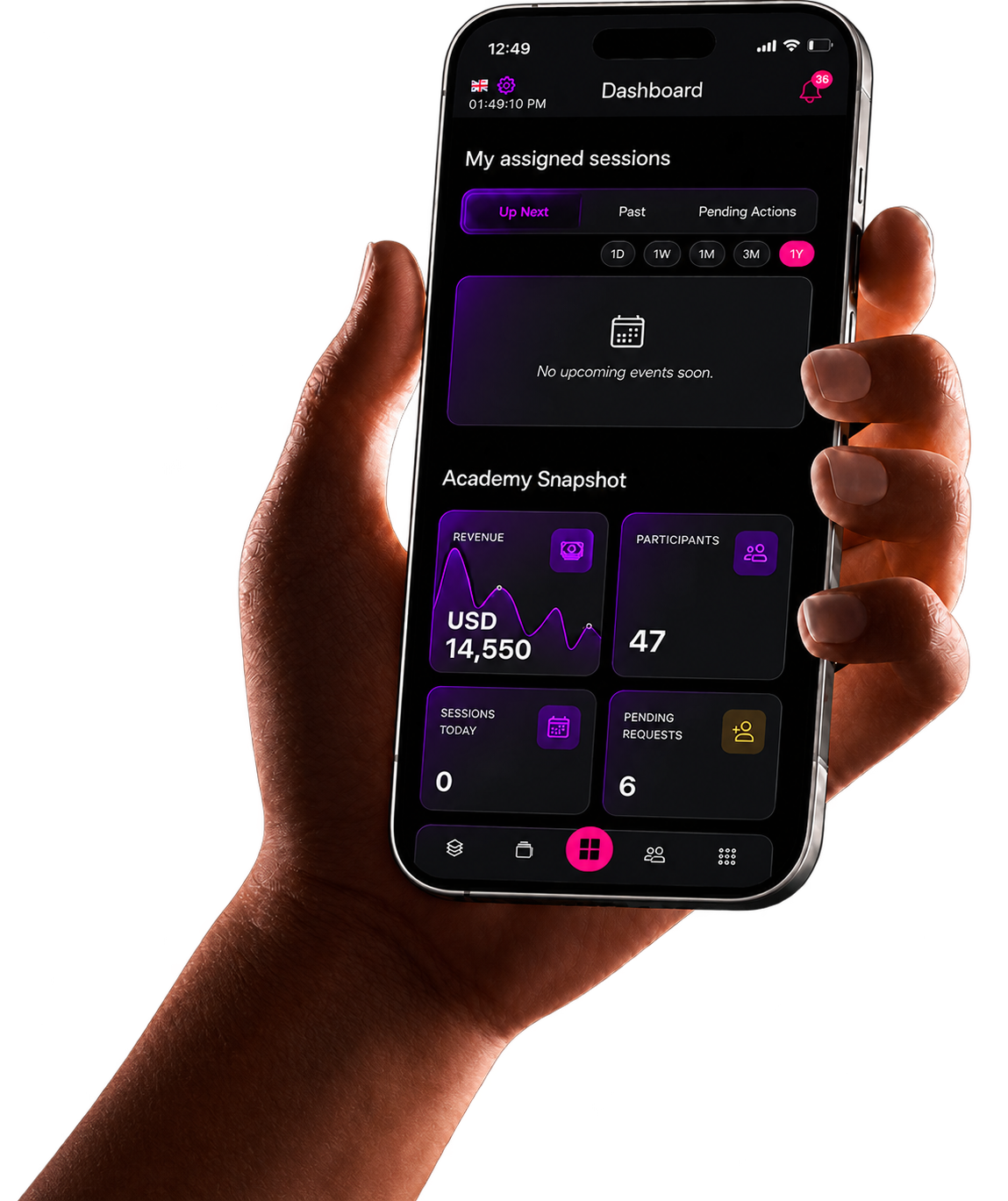 iPhone showcasing the VitaQ app's admin interface dashboard.