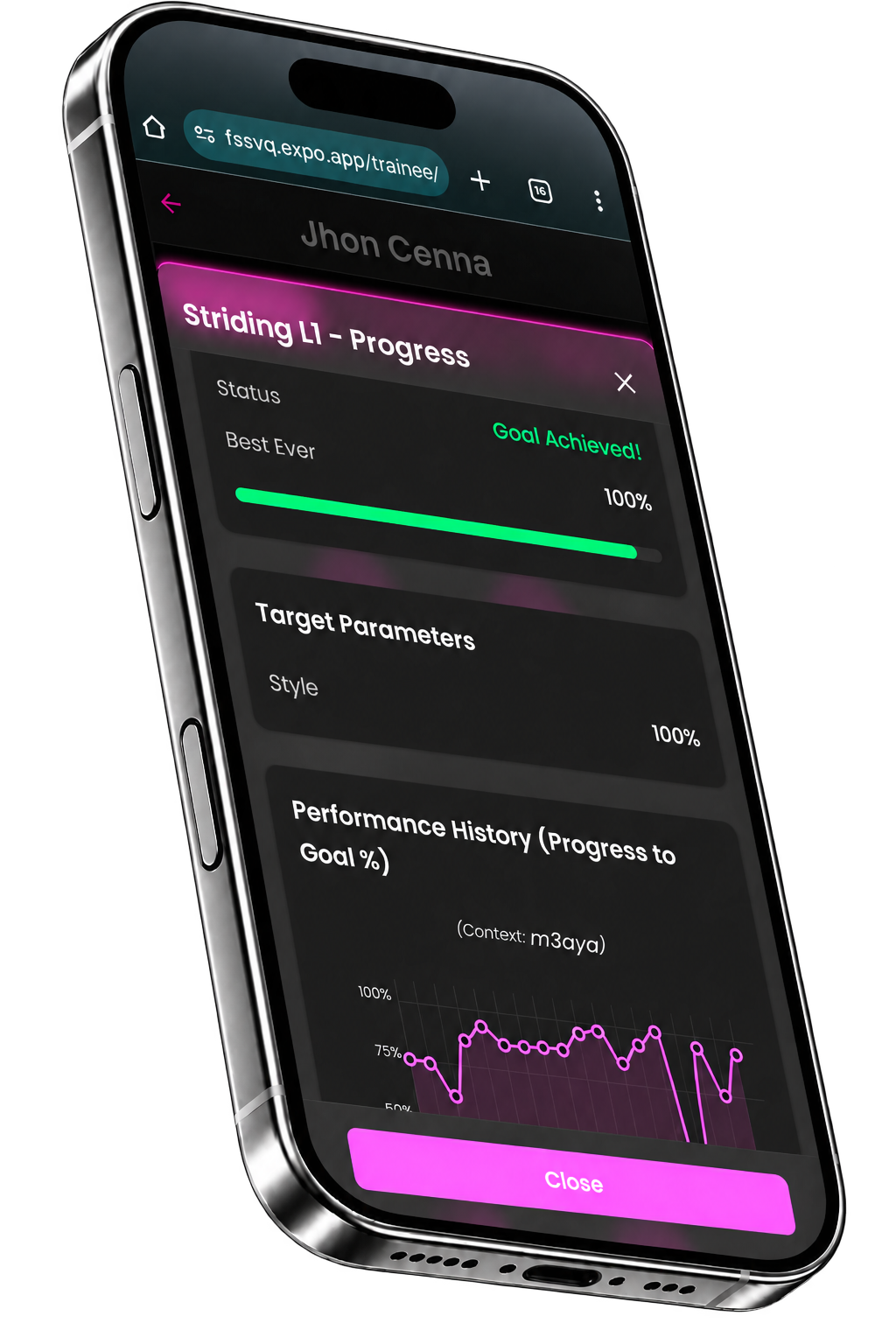 VitaQ athlete analytics screen.