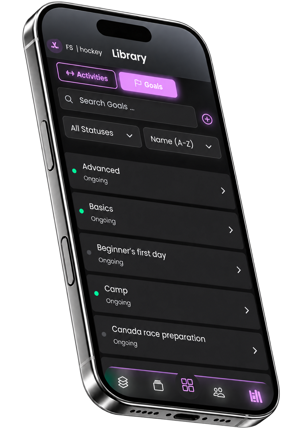 VitaQ exercise library screen.